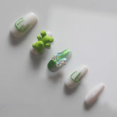 Vibeficant Progel 3D Little Bear Handmade Gel Press on Nails Medium Coffin Bowknot Design